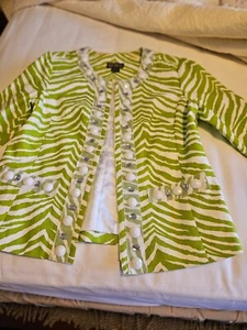NWOT Berek green zebra print Blazer 100%cotton Jacket Size L - Picture 1 of 13