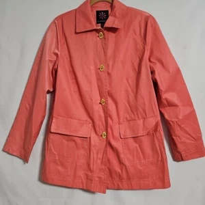 Isaac Mizrahi Live Coral Rain Coat Women's Size S Gold Turn Buckles Well Made - Picture 1 of 5