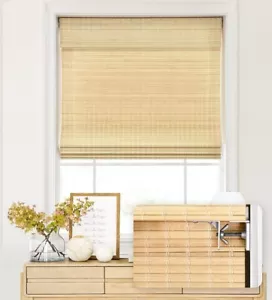 LazBlinds No Tools No Drill Cordless Bamboo Roman Shades 30” W X 54” H - Picture 1 of 4
