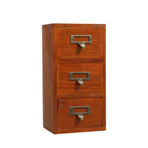 Mini Small Chest of 3 Drawers Box Vintage Wooden Desktop Organizer Jewelry Case - Picture 1 of 8