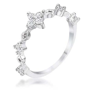 .24Ct Rhodium Plated Clear CZ Mini Floral Half Eternity Stackable Band - Picture 1 of 2
