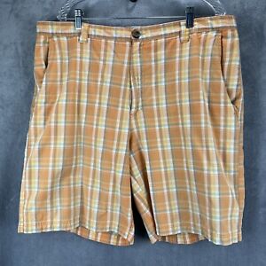 Columbia Shorts Men 40 Orange Yellow Plaid Cotton Bermuda Flat Front 9" Inseam