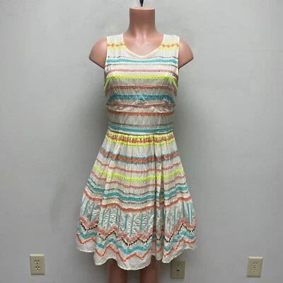 Vestido Tracy Resse Plenty para mujer amarillo bordado a rayas sin mangas línea A 8 Foto 1 de 4