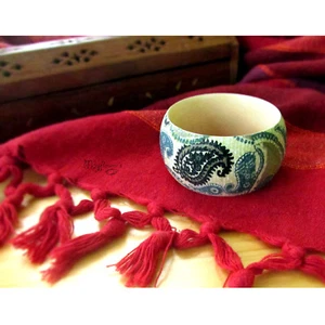 Wooden Bracelet Paisley Accessories Ethnic Oriental Style Eco Vegan Handcrafted - Picture 1 of 3