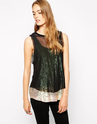 Top Diesel Ruchi adornado con lentejuelas sin mangas para mujer talla pequeña negro $328 Foto 1 de 4