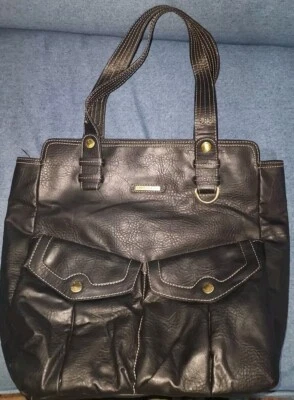Vintage Black Leather Tommy Hilfiger Shoulder Bag Purse Tote With Gold Hardware - Image 1 of 4