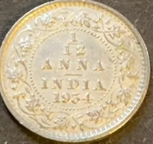 MONEDA DE PLATA ANNA INDIA 1934 1/12 GEORGE V REY EMPERADOR (CN157) - Imagen 1 de 4