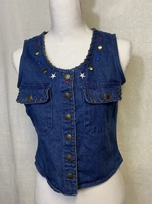 Chaleco Jean Patriótico L.A. Blues Mujer Bordado Estrellas Talla S, De Colección Foto 1 de 4