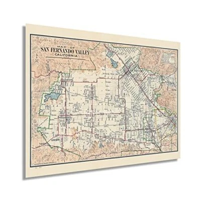HISTORIX 1923 San Fernando Valley California Map - Old Map of Los Angeles County Poster