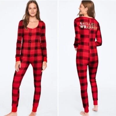 Victoria's Secret ROSA Cuadros Dormir Largo Johns Una Pieza Pijama Talla XS NUEVO Foto 1 de 4