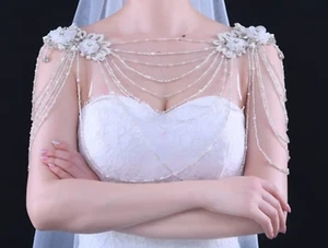 Bridal Cover Up Wedding Cape Bride Shawl Summer Cloak Jacket with Pearls Crystal - Picture 1 of 10