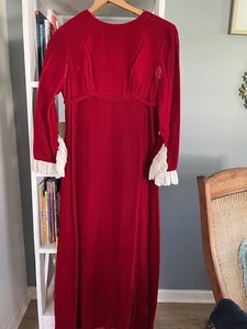 Vintage 60's Lorrie Deb Dress Red Velvet Lace Ruffle Empire waist Maxi 11/12 - Picture 1 of 7