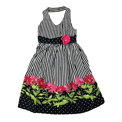 Blueberi Boulevard Halter Casual Long Dress Floral Print Black White Girls 4 - Image 1 of 4