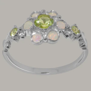 Anillo para mujer de peridoto y ópalo natural de oro blanco liso 10 K - tallas 4 a 12 - Imagen 1 de 5
