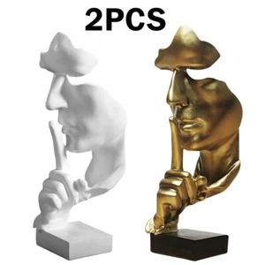 1/2Pcs Silence Sculpture Resin Silence is Gold Statue Creative ornament Home UK - Picture 1 of 29