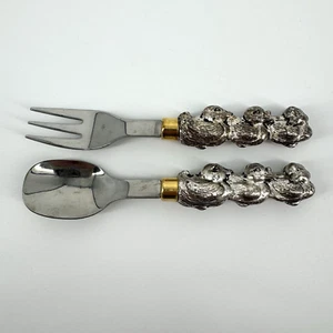 Set cucchiaio forchetta argenteria vintage Arthur Courts Baby Duck inox da collezione - Foto 1 di 3