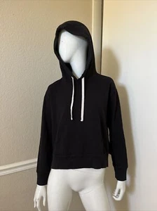 MONROW Black Cotton/Modal Knit Hooded Cropped Sweatshirt Sz S - Picture 1 of 7