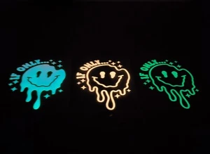 Glow In The Dark Vinyl Decals Medium Drippy Smiley Face Quotes Lit Studios New - Picture 1 of 20