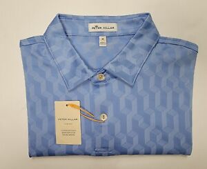 New Men's M Peter Millar Summer Comfort Blue Geometric Shape Golf Polo Shirt