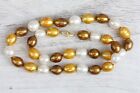 VINTAGE 14 K GOLD GOLD BROWN WHITE PEARLS NECKLACE KNOTTED STRAND -18