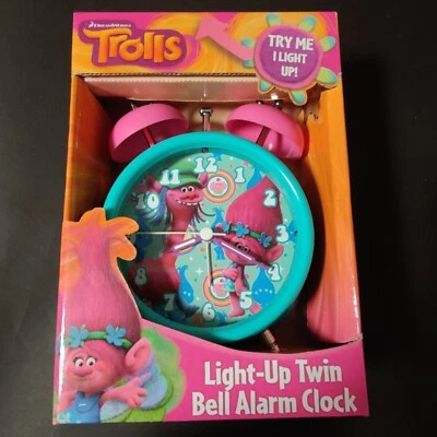 Trolls Alarm Clock Light Up Twin Bell Dreamworks UNOPENED UNUSED TESTED WORKING - Image 1 of 4