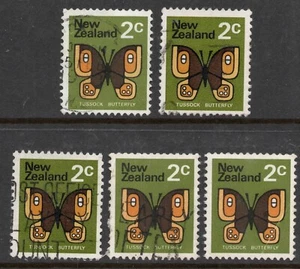 NEW ZEALAND 1970/71 DEFINITIVES " 2c TUSSOCK " STAMPS X (5) VFU. - Picture 1 of 1