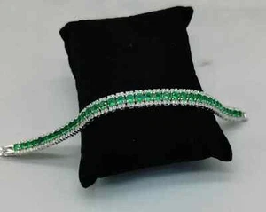 10Ct Round Cut Simulated Green Emerald Tennis Bracelet 14K White Gold Plated - Picture 1 of 6