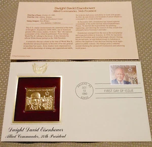 GOLD STAMP REPLICA DWIGHT D EISENHOWER 1ST DAY ISSUE OCT 13 1990 - Picture 1 of 3