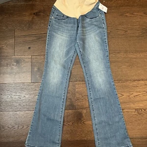 NWT Indigo Maternity Flare Medium Wash Denim Pockets Jean Pants Small - Picture 1 of 5