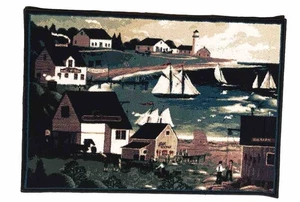Vtg 1999 Shaw Rugs Seaside Village Area Rug Tapestry 56"x39" Ships Lighthouse - Picture 1 of 10