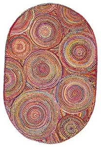  Cape Cod Collection Area Rug - 3' x 5' Oval, Red & Multi, Handmade Boho  - Picture 1 of 5