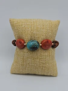 Boho Artisan Style Türkis & Koralle Perlen Armband - Bild 1 von 5