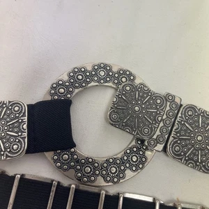 Women's Elasticized Ornate Silver Metal BOHO Statement Belt 34” - Picture 1 of 8