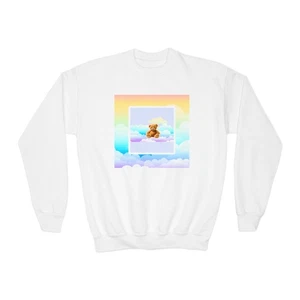 Jugend Sweatshirt mit Rundhalsausschnitt - süßer Teddybär auf Wolke Design - Bild 1 von 17