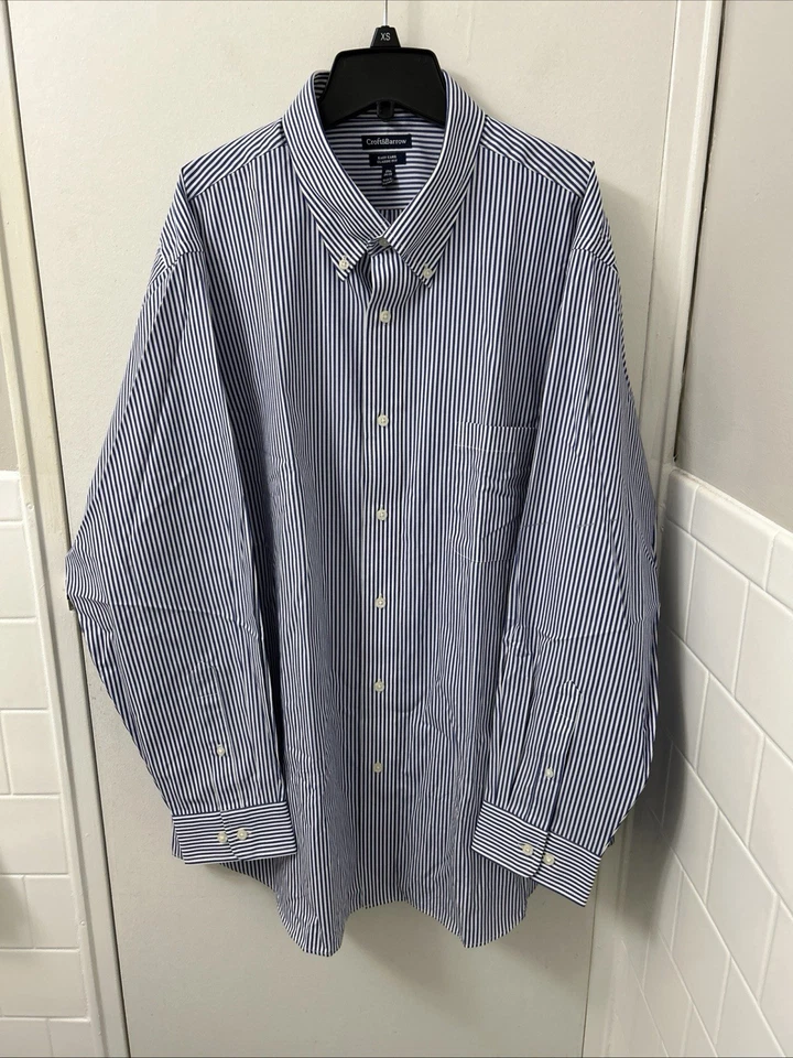 Camisa Croft & Barrow Para Hombre Talla 18.5 Azul Blanco Rayas Fácil Cuidado Calce Clásico L/S Foto 1 de 4