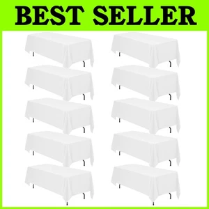 White Polyester Tablecloth Bundle - 70x120 Inch, Pack of 10 - Picture 1 of 11