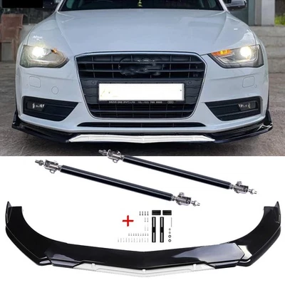 For Audi A3 A4 Front Bumper Lip Splitter Sport Spoiler Black White+ - Image 1 of 4