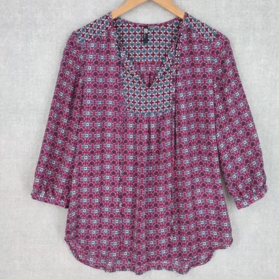 Kut from the Kloth Top Small Purple Geometric Tassel Hippie Bohemian Relax Tunic - Image 1 of 4
