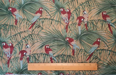 Hoffman Paradise Reef Cotton Quilt Fabric Parrots on Palm Fronds 1+ Yards - Image 1 of 3