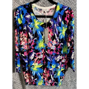 Joseph A NWT Button Front Cardigan Colorful Abstract Floral Design Size XL Artsy - Picture 1 of 4