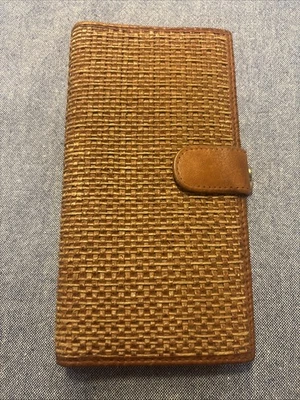 Cartera sin asas Bally Italia de cuero tejido plegable Kisslock con marco marrón años 90 de colección Foto 1 de 4