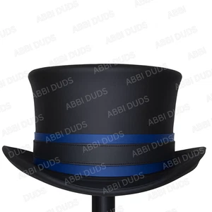 Handcrafted Black Leather Top Hat with Blue  Lining – Steampunk Gothic Cosplay - Bild 1 von 2