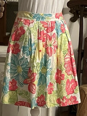Falda Floral Lilly Pulitzer Plisada Neón Hibisco - Talla 2 - Hasta la Rodilla Foto 1 de 4