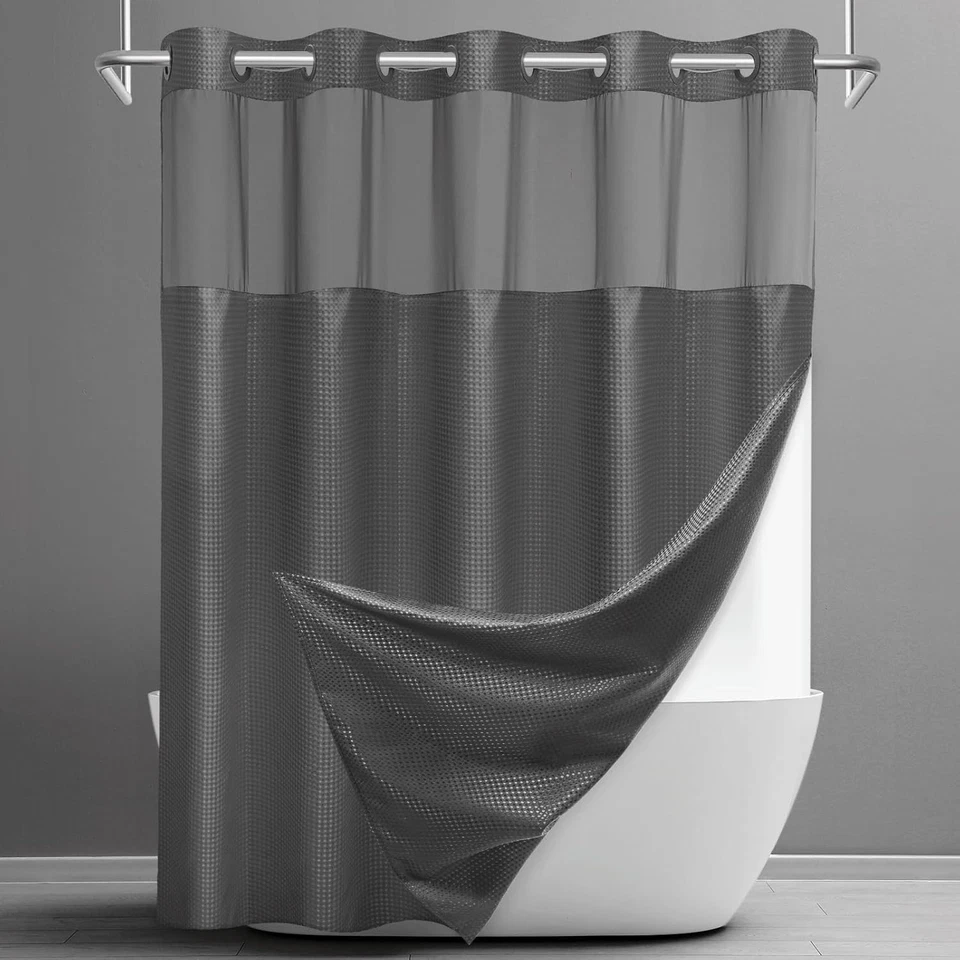 Cortina de ducha sin gancho con forro a presión juego cortina de ducha gofre para baño Foto 1 de 4