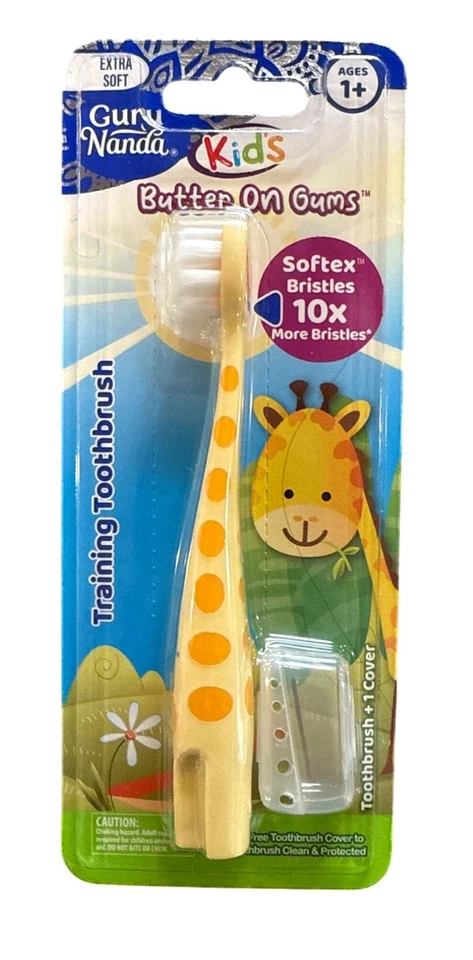 GuruNanda Kids Butter On Gums Cute Giraffe Toothbrush with Tongue Yellow