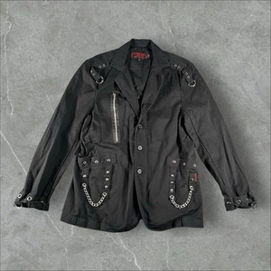 Vintage Tripp NYC Jacket Mens Medium Black Bondage Blazer Y2K Punk Chains Goth - Picture 1 of 8