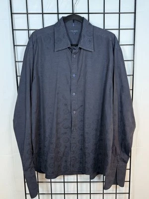 Camisa Ted Baker Floral Jacquard Abotonada Para Hombres 6 2XL Azul Marino Puños Franceses Foto 1 de 4