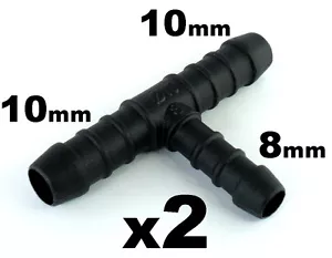 2x tubo tubo tubo tubo 3 vie pezzo a T da 8 mm a 2 x 10 mm - Foto 1 di 1