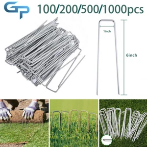 6" Galvanized Sod Staples 100/200/500/1000 Pack Landscape Staples Garden Stakes - Picture 1 of 26