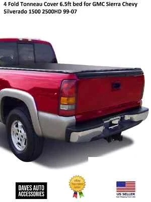 4 Fold Tonneau Cover 6.5ft bed for GMC Sierra Chevy Silverado 1500 2500HD 99-07 - Image 1 of 4